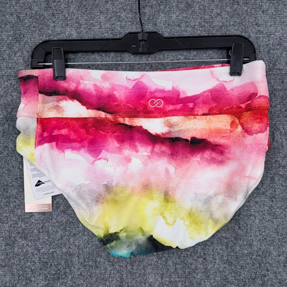 CALIA Mid Rise Boyshort Swim Bottom Womens M Nylon Spandex Watercolor Multi